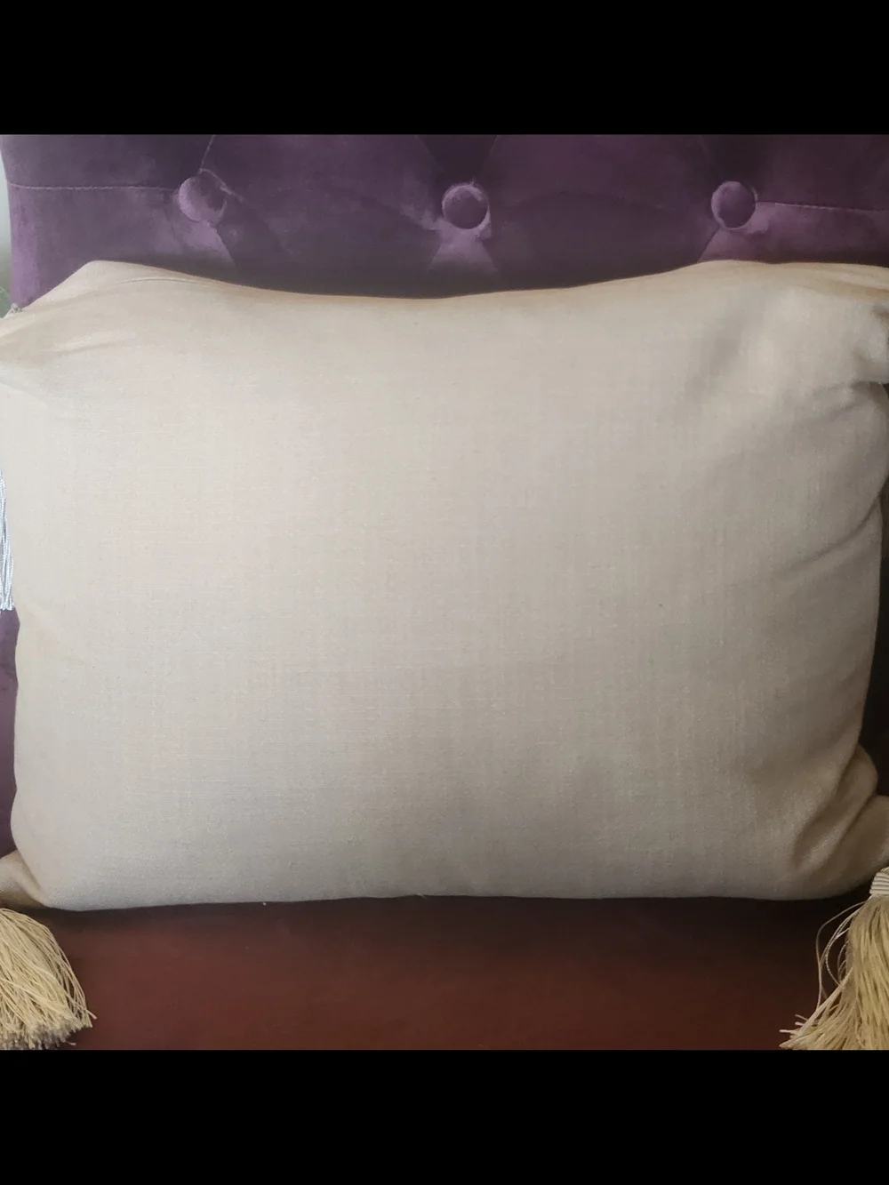 Cream Embroidered Tassel Accent Pillow -